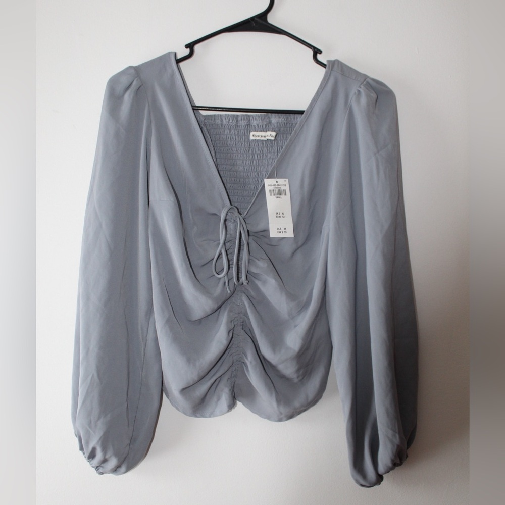Abercrombie & Fitch Light Gray Ruched Blouse